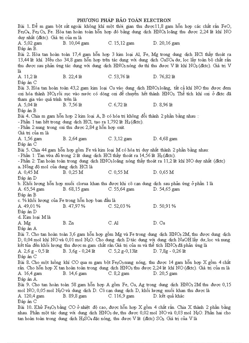 Bai tap pp bao toan eletron