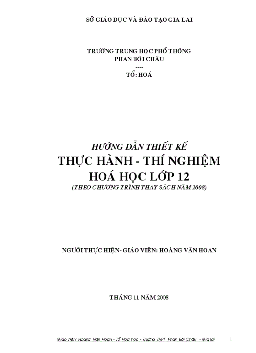 Hướng dẫn thiết kế các thí nghiệm thực hành hóa học lớp 12 NC