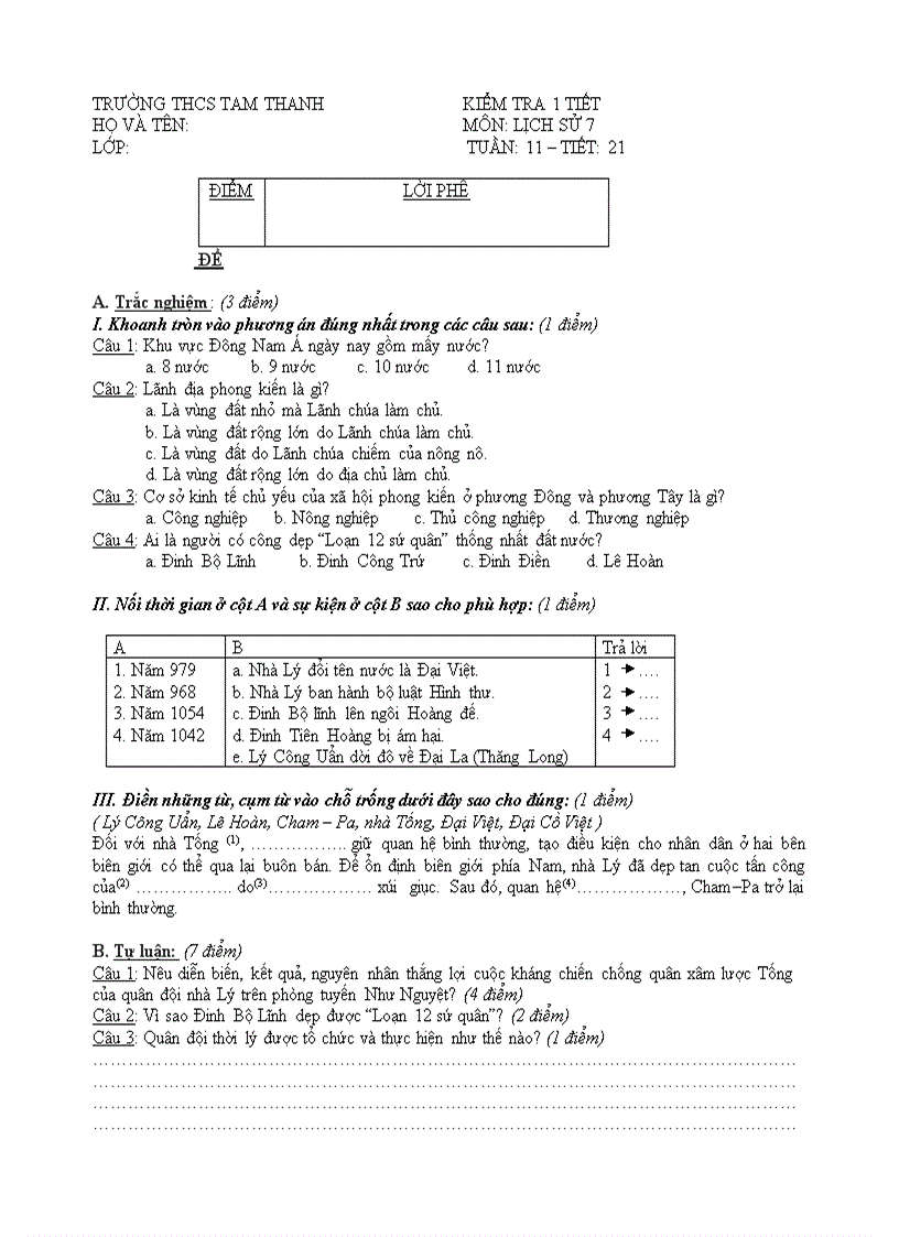 Sử 7 tuần 11 tiết 29