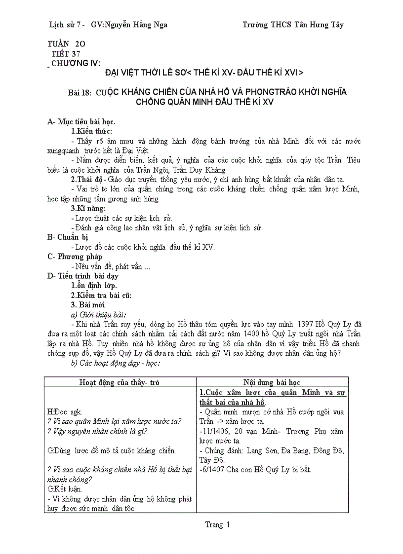 Giao án sử 7 mới KNS