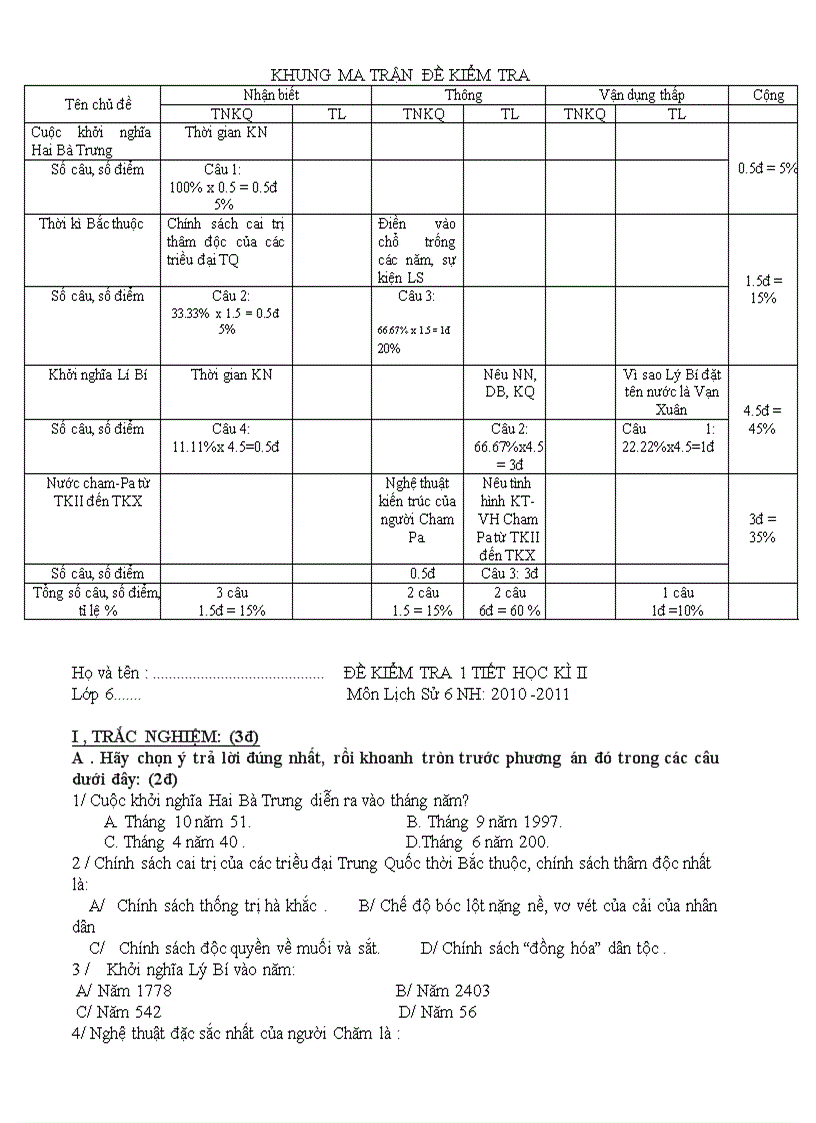 Ma trận LSu 6 HKII