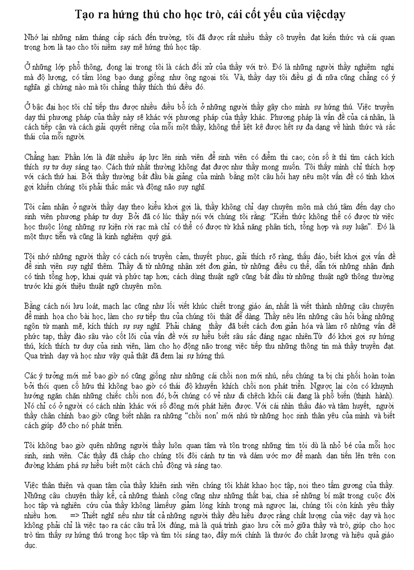 Tạo ra hứng thú cho học trò