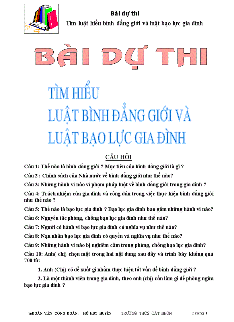 Bai thi binh dang gioi 11 12