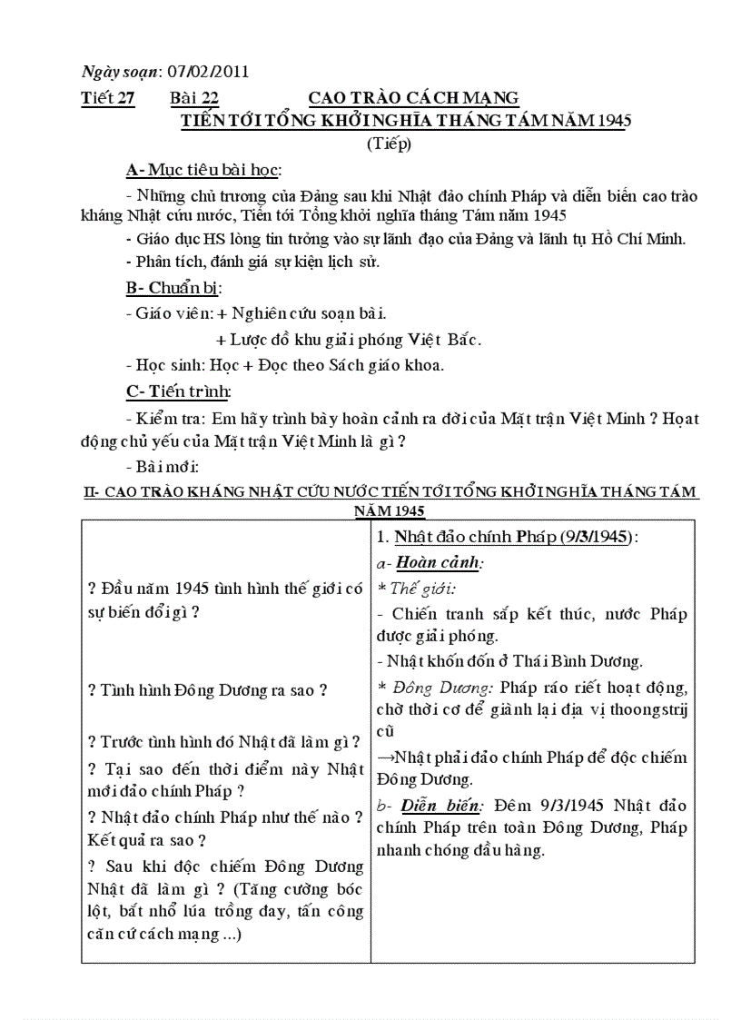Bài 22 Cao trào cách mạng 1945 tiết 2