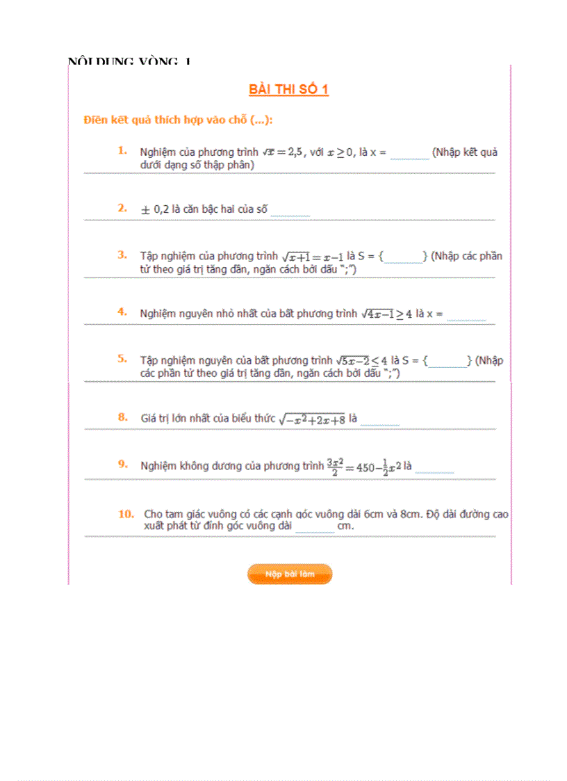 Đề toan 9 Internet vòng 1 THCS Mường Lai