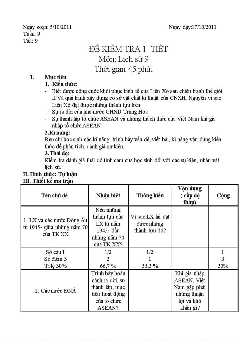 Đề đáp án ma trận sử 9