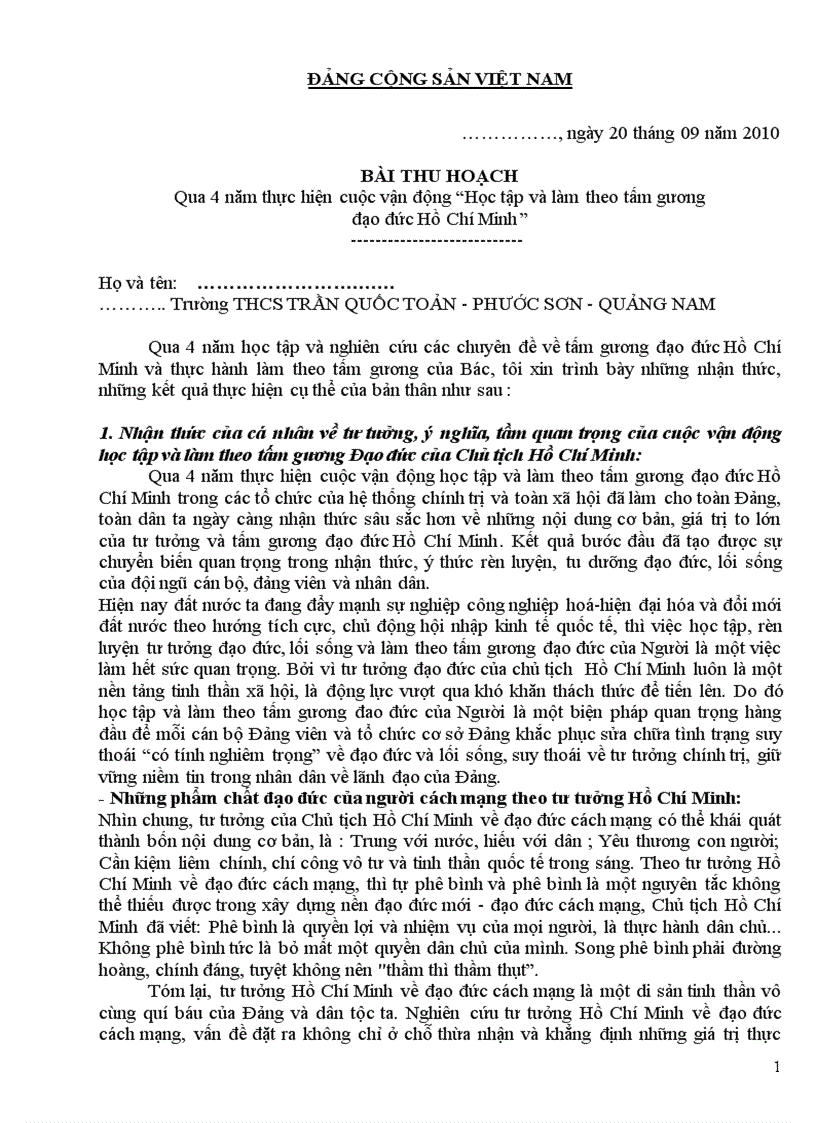 BÀI THU HOẠCH Bai thu hoach 4 nam HT TT HCM