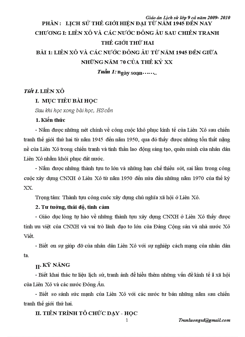 Giáo án Lịch su 9 cả năm 2009 2010