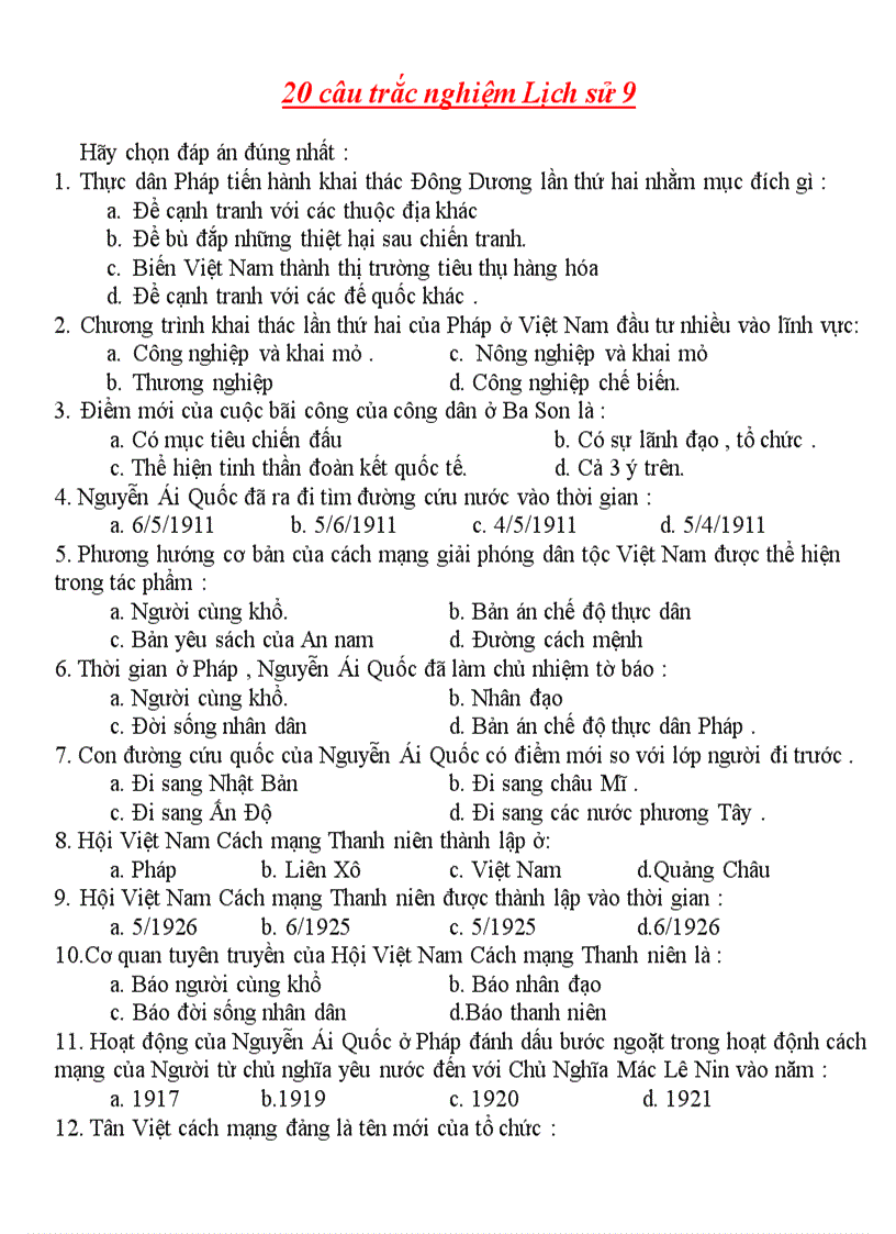 20 câu trắc nghiệm Thi có đáp án