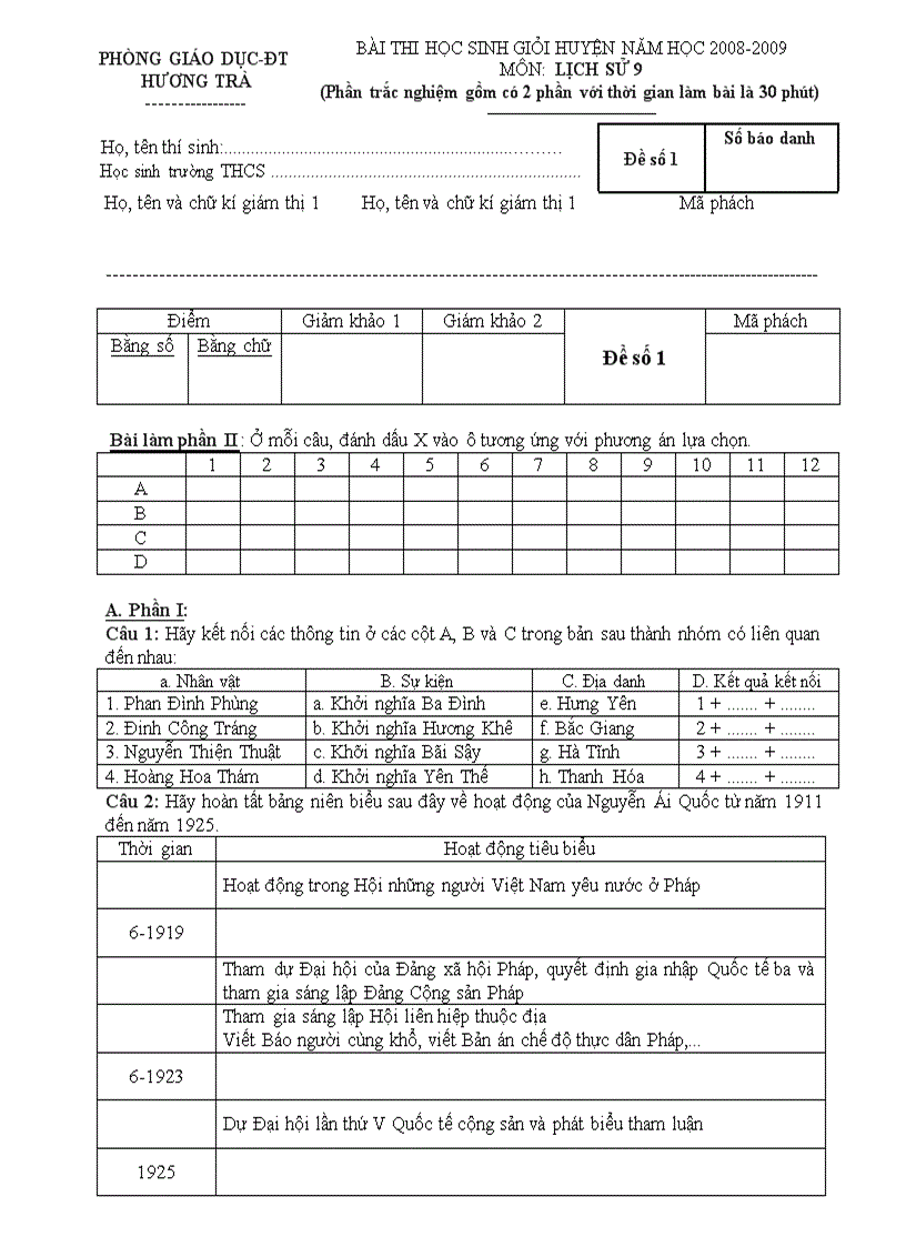 Đề học sinh giỏi sử 9