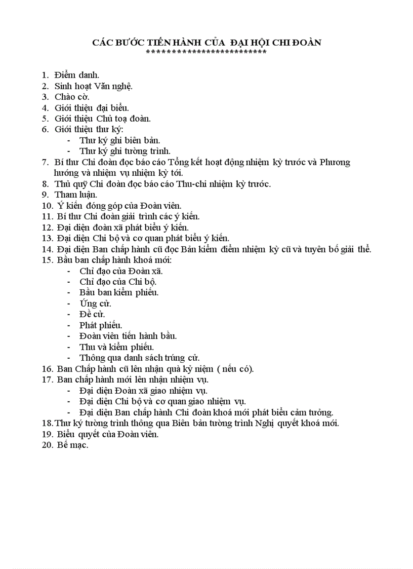 Các bước đại hội Chi đoàn Hồ Chí Dũng THCS Diễn Đoài soạn và gửi