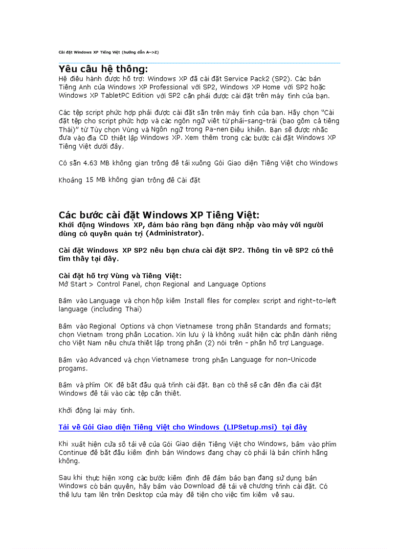 Cài đặt Windows XP Tiếng Việt