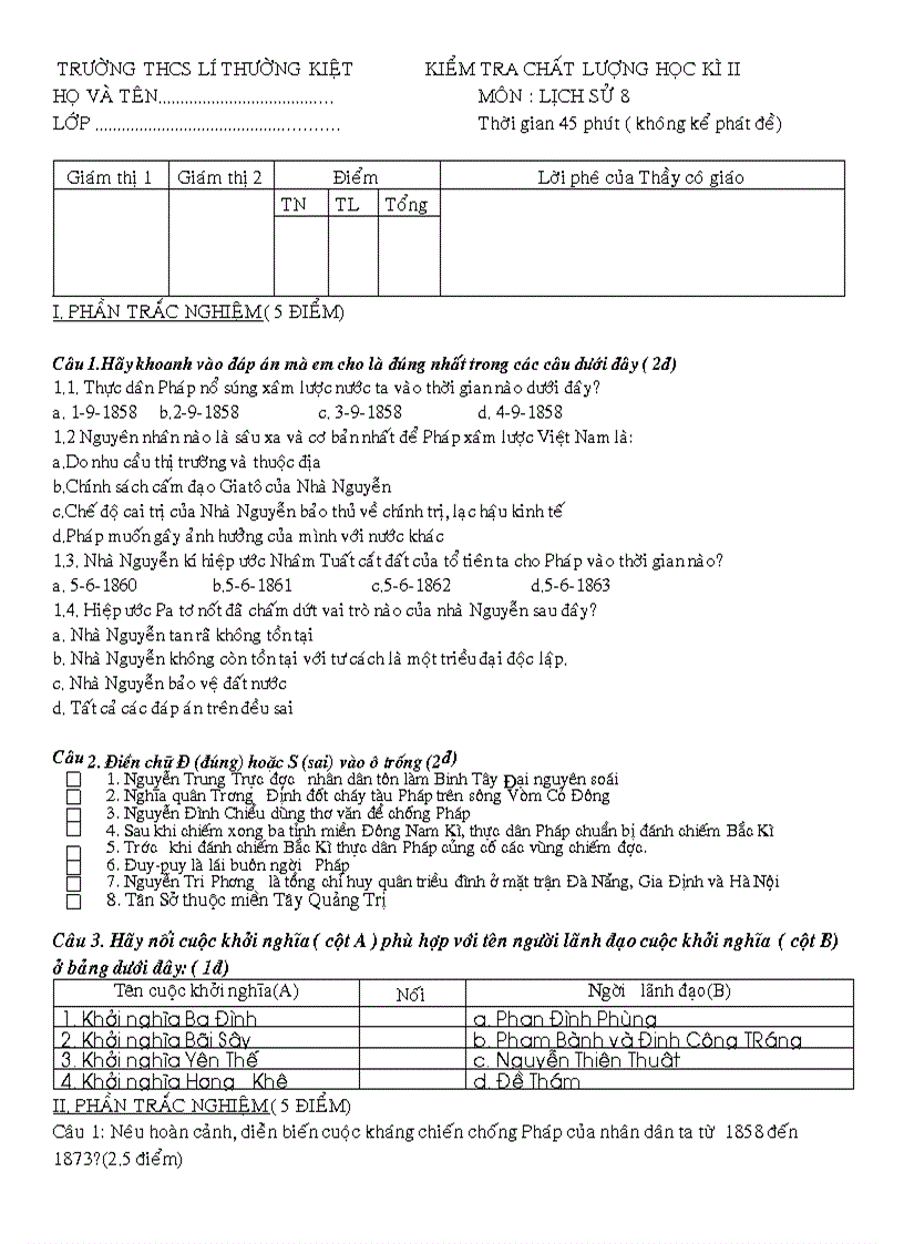 Kiểm tra học kì II