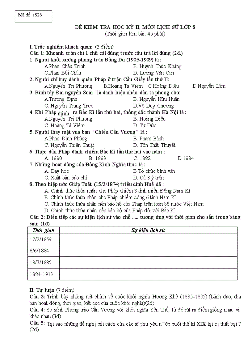 Đề HD chấm sử 8 kỳ II