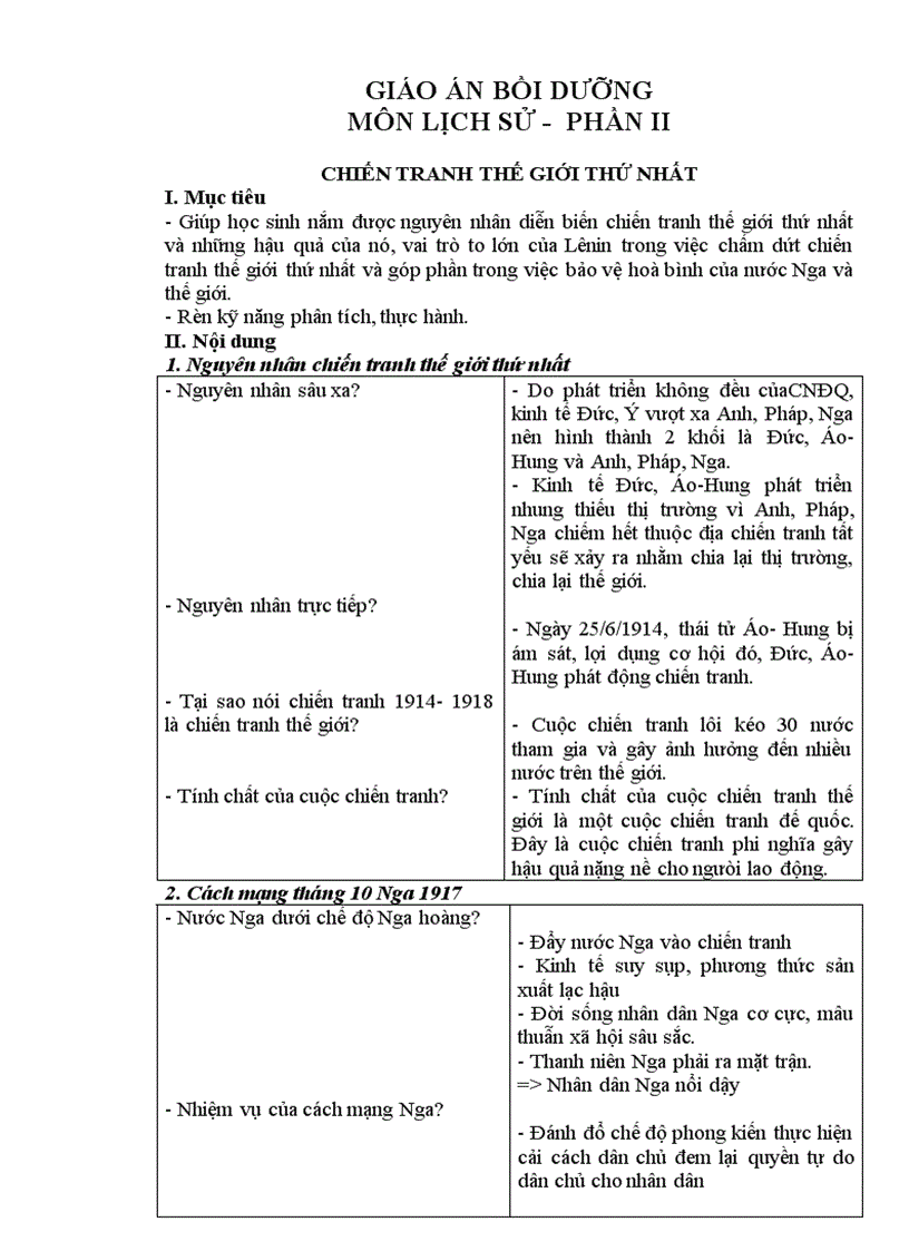 Giáo án bồi dưỡng sử 8 phần ii