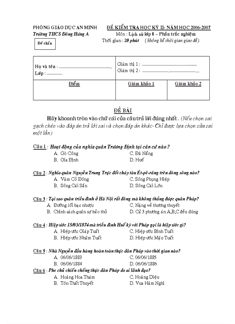 Đề KTHK II Sử 8 NVT