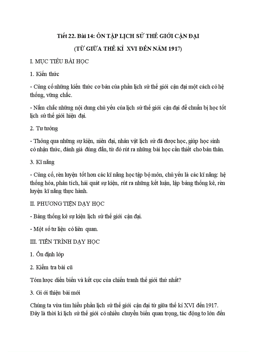 Bài 14 Ôn tập lịch sử thế giới cận đại