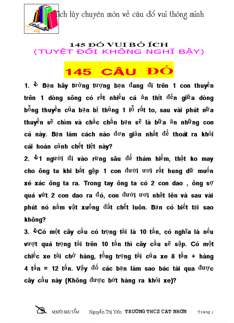 165 câu đố vui thông minh lý thú