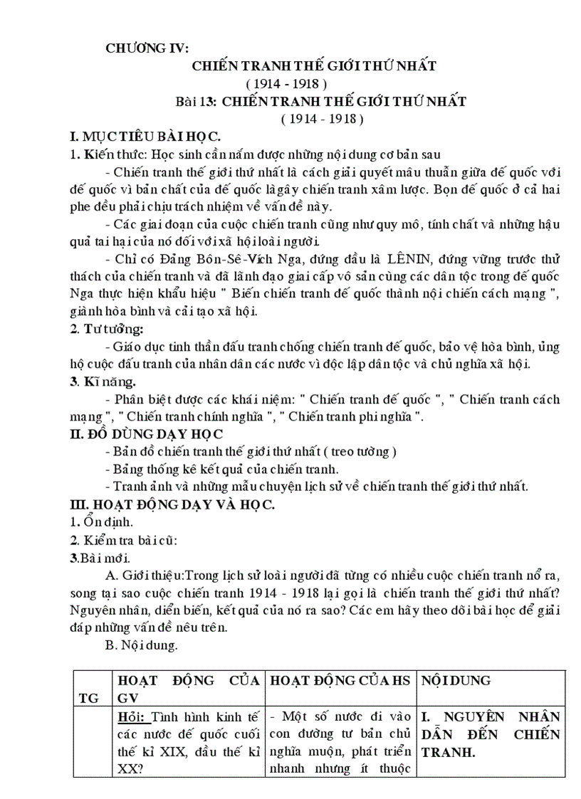 Giáo án lịch sử 8 4 cột trọn năm