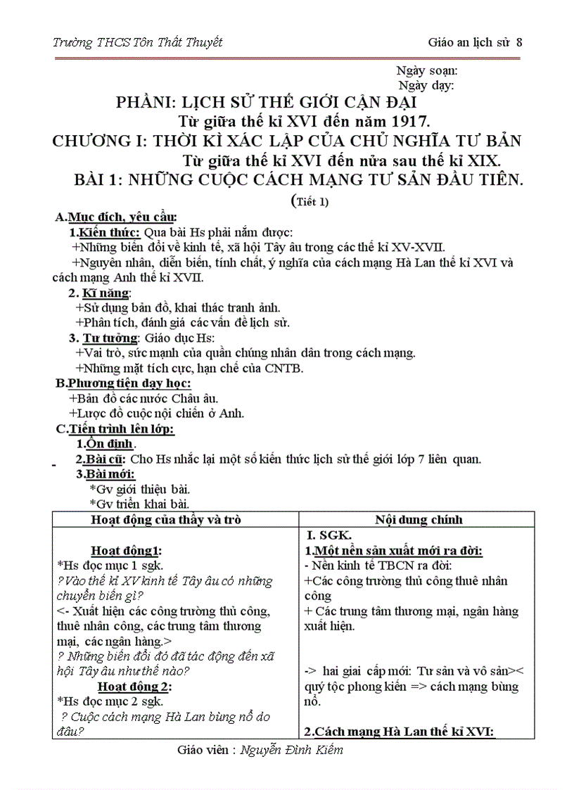 Giáo an lịch sử lớp 8 rất đầy đủ