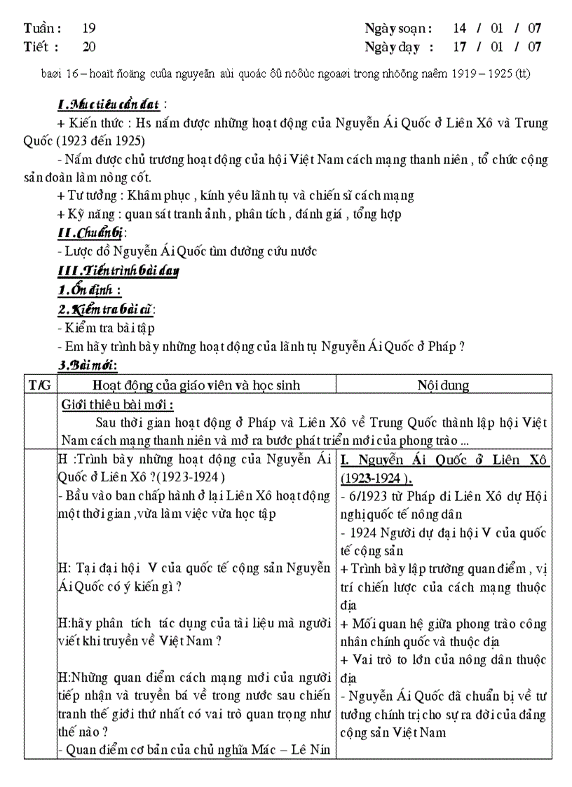 Giáo án sử 9 tiết 20