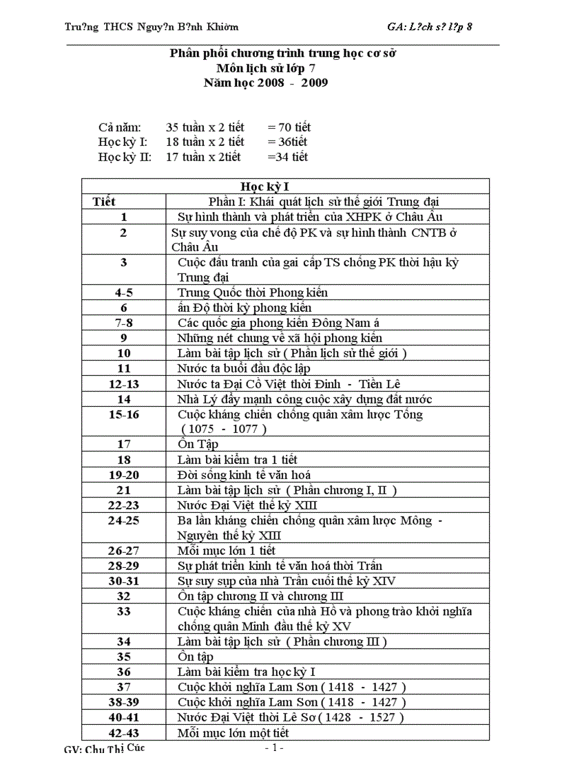 Lịch Sử 7 cả năm