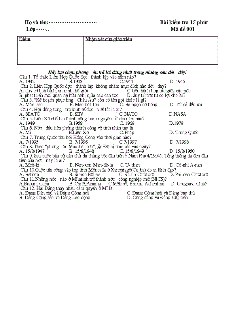 Kiểm tra 15 phút