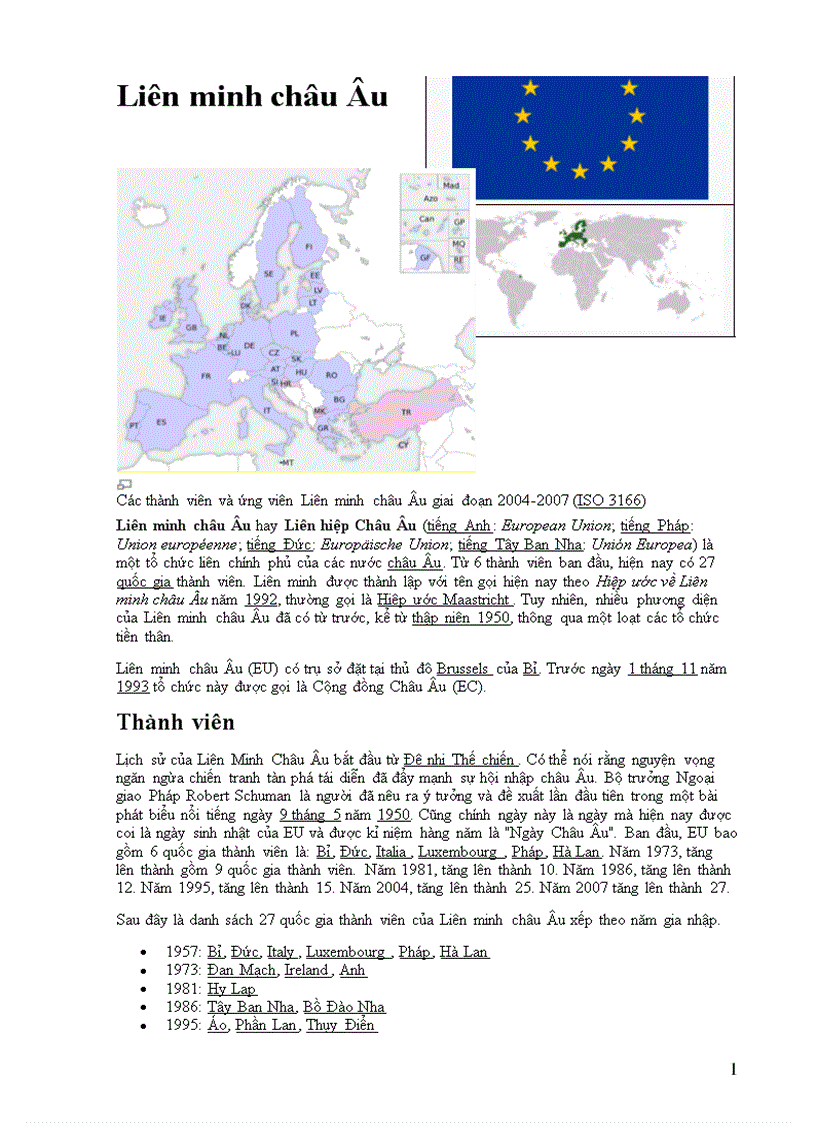 Liên minh Châu Âu tư liệu cho bài 7 Tây Âu