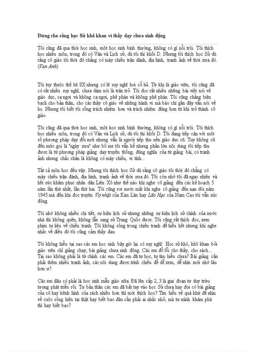 Dung cho rang hoc Su kho khan