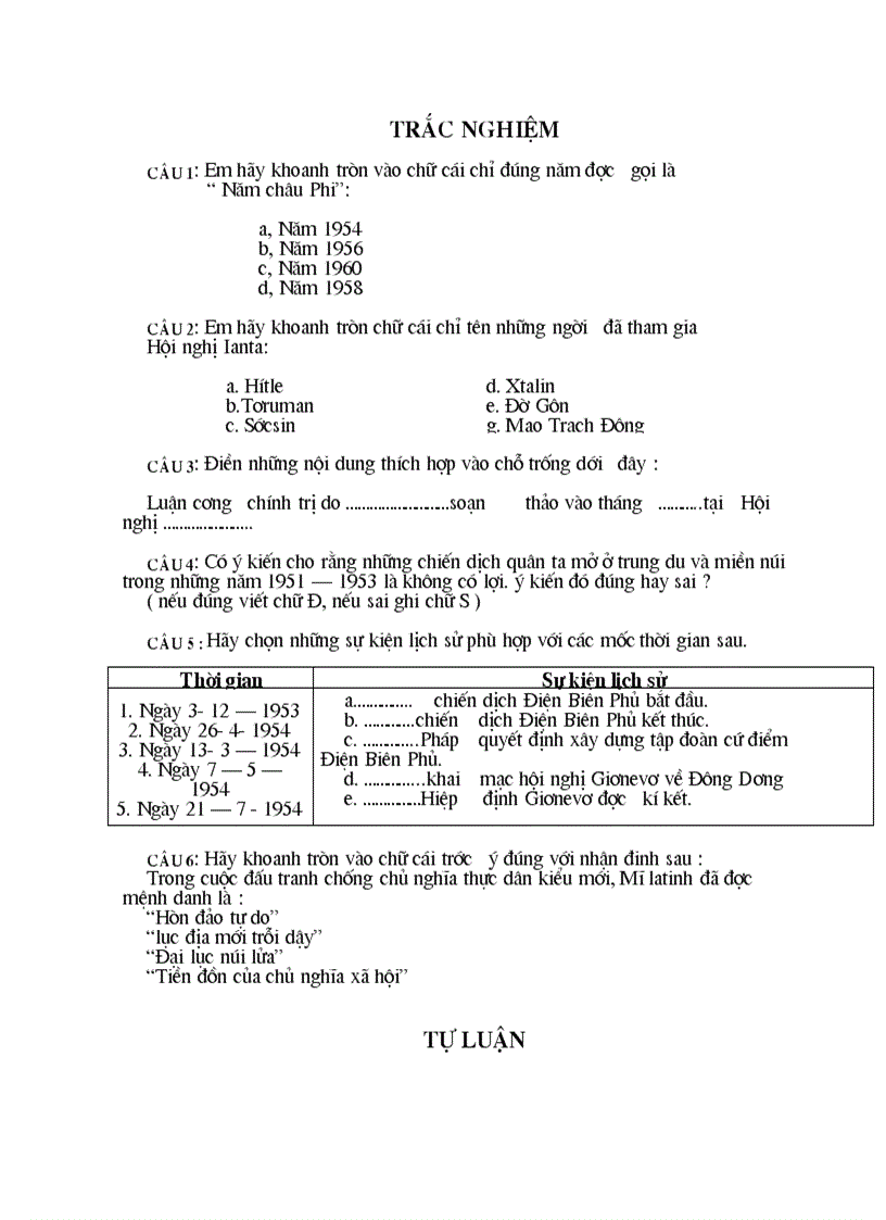 Đề thi học sinh giỏi lích sử