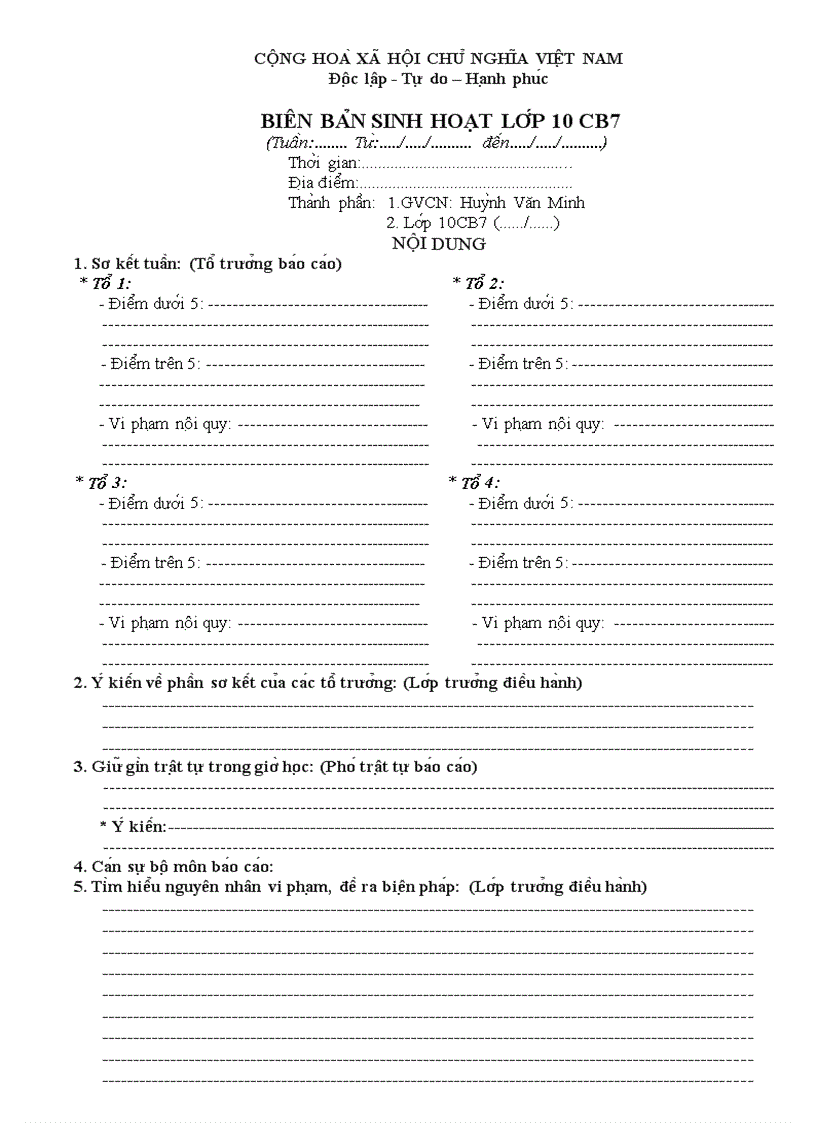 Biê bản sinh hoạt chủ nhiệm 12