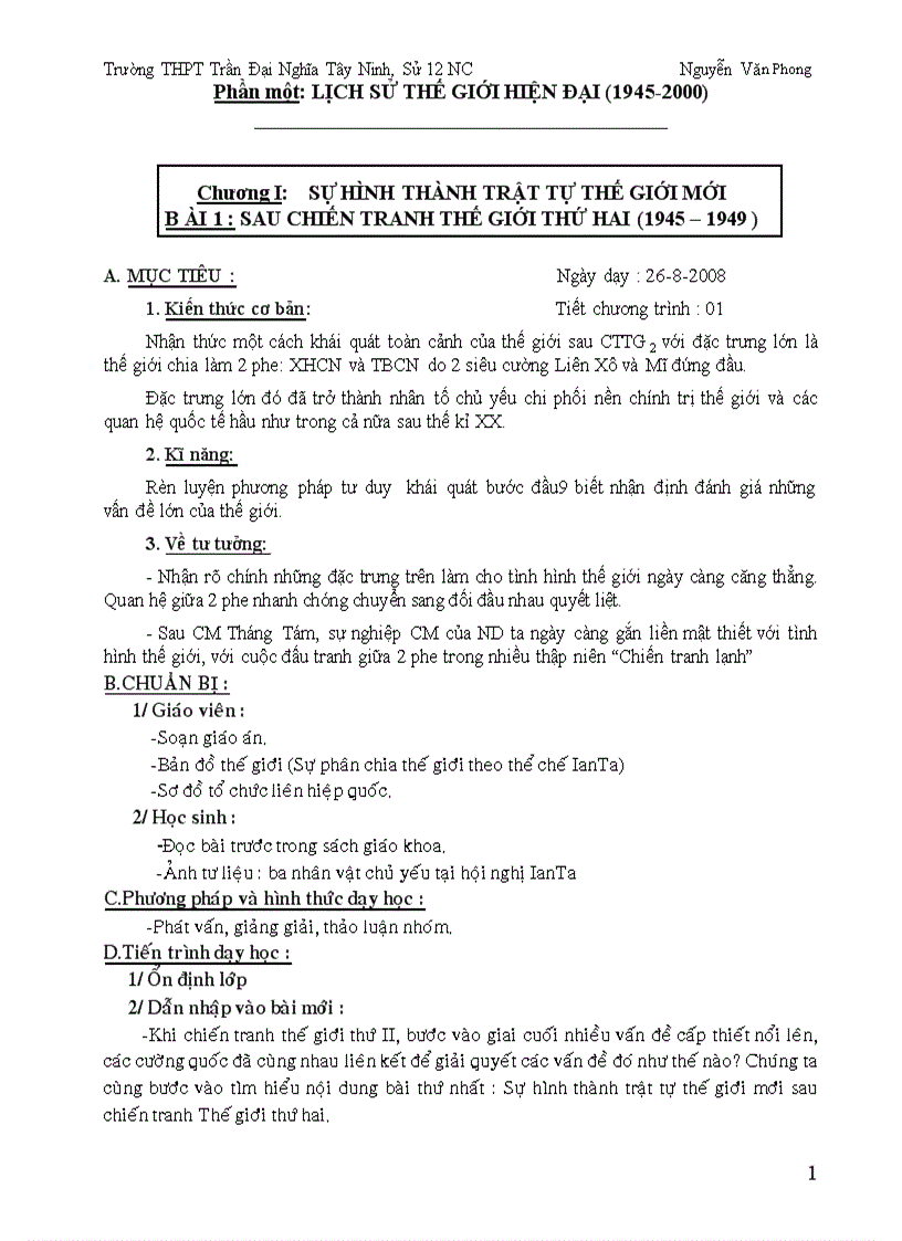 Giáo án sử 12 NC HKI