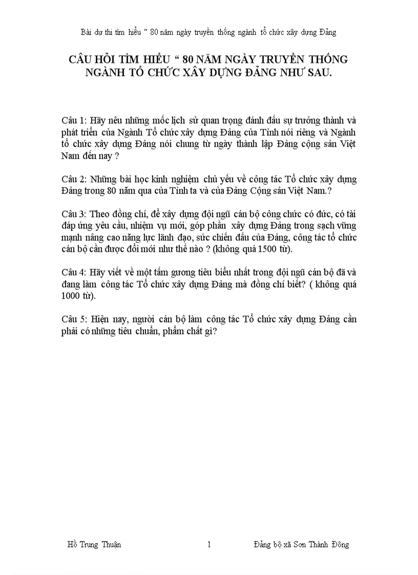 Đáp án 80năm ngày thành lập đảng