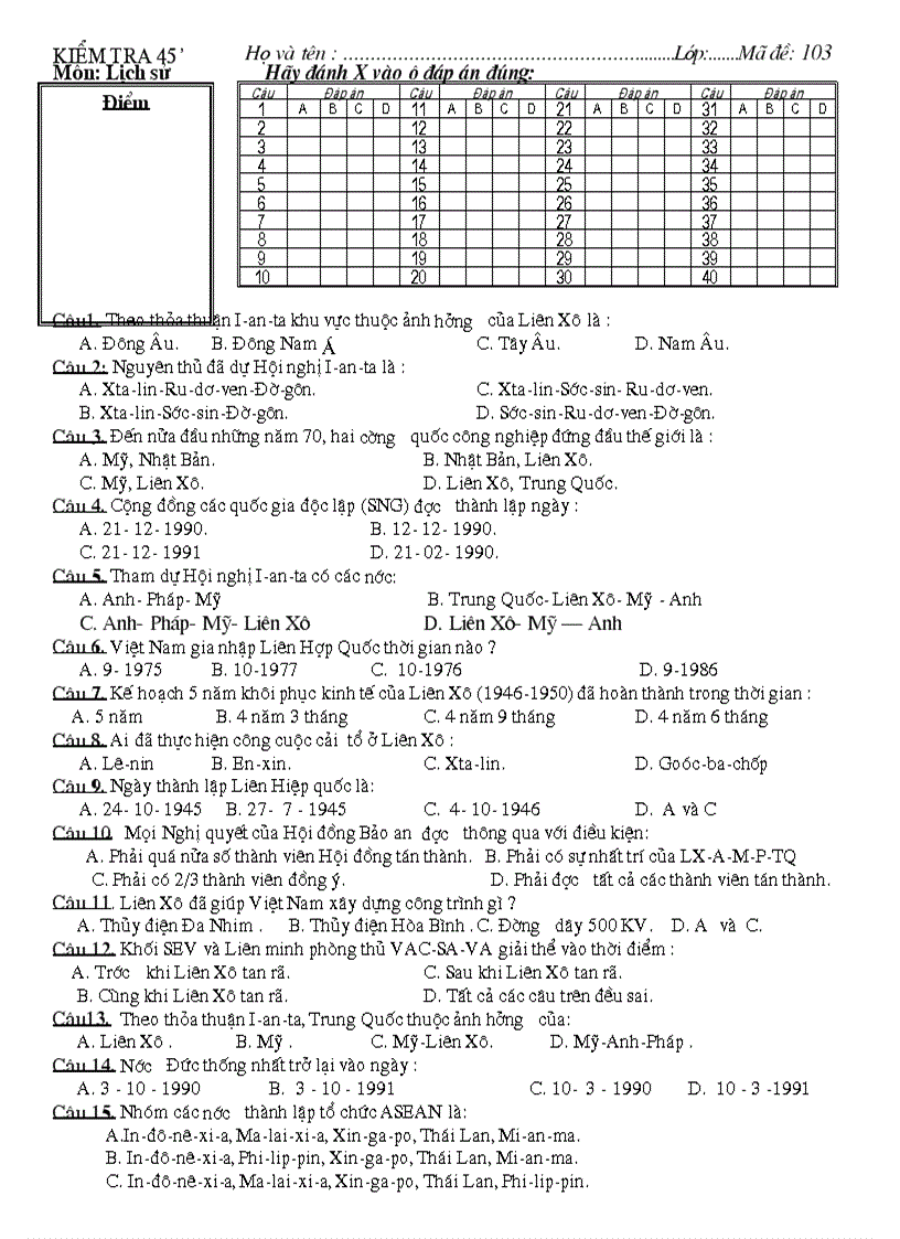 De kiem tra trac nghiem 12