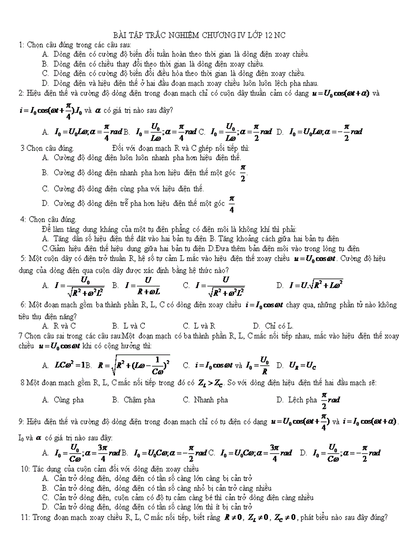 252 cau trac nghiem dien xoay chieu 12 NC