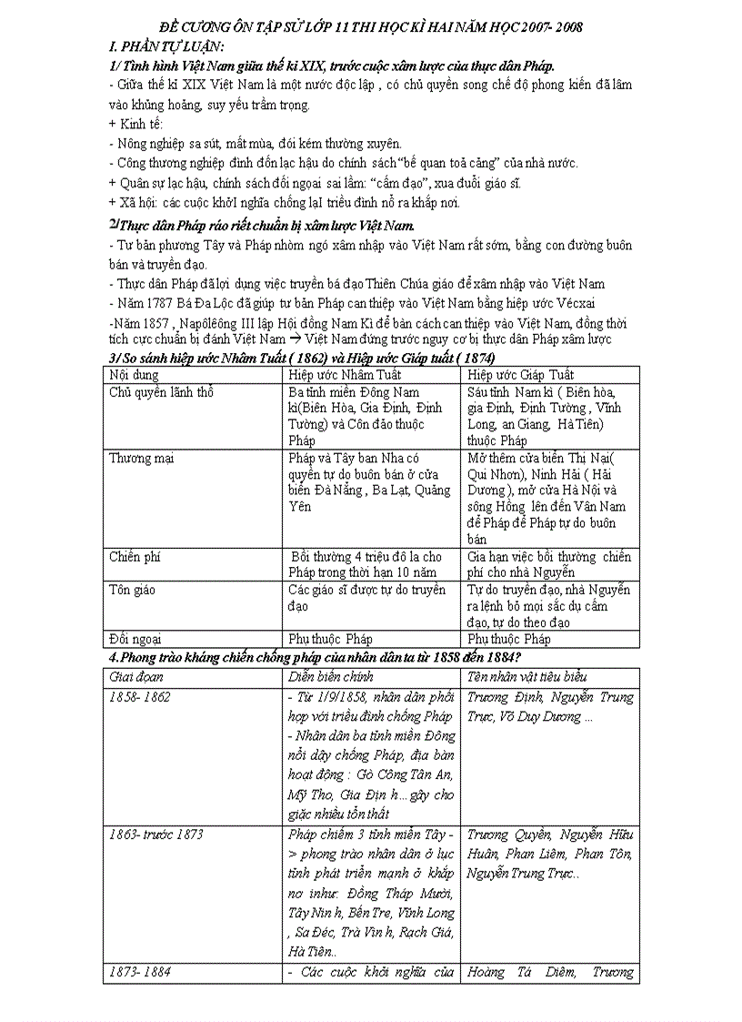 Đề cương ôn thi học kì II lớp 11