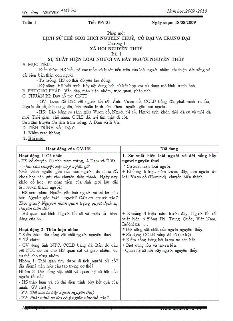 Giáo án lịch sử lớp 10