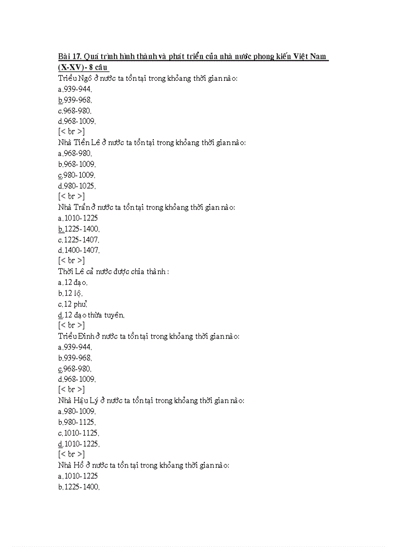 Trắc nghiệm 10CB Bài 17 18 19 20