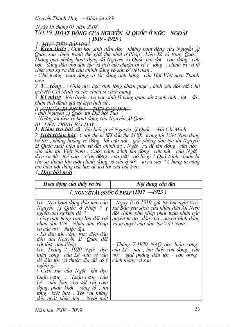 Giáo án sử 9 kỳ II 1