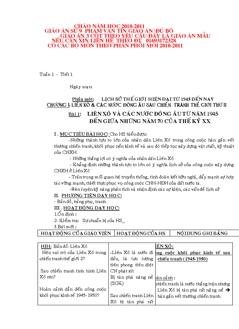 Giáo án sử 9 cả năm mới 2010 2011