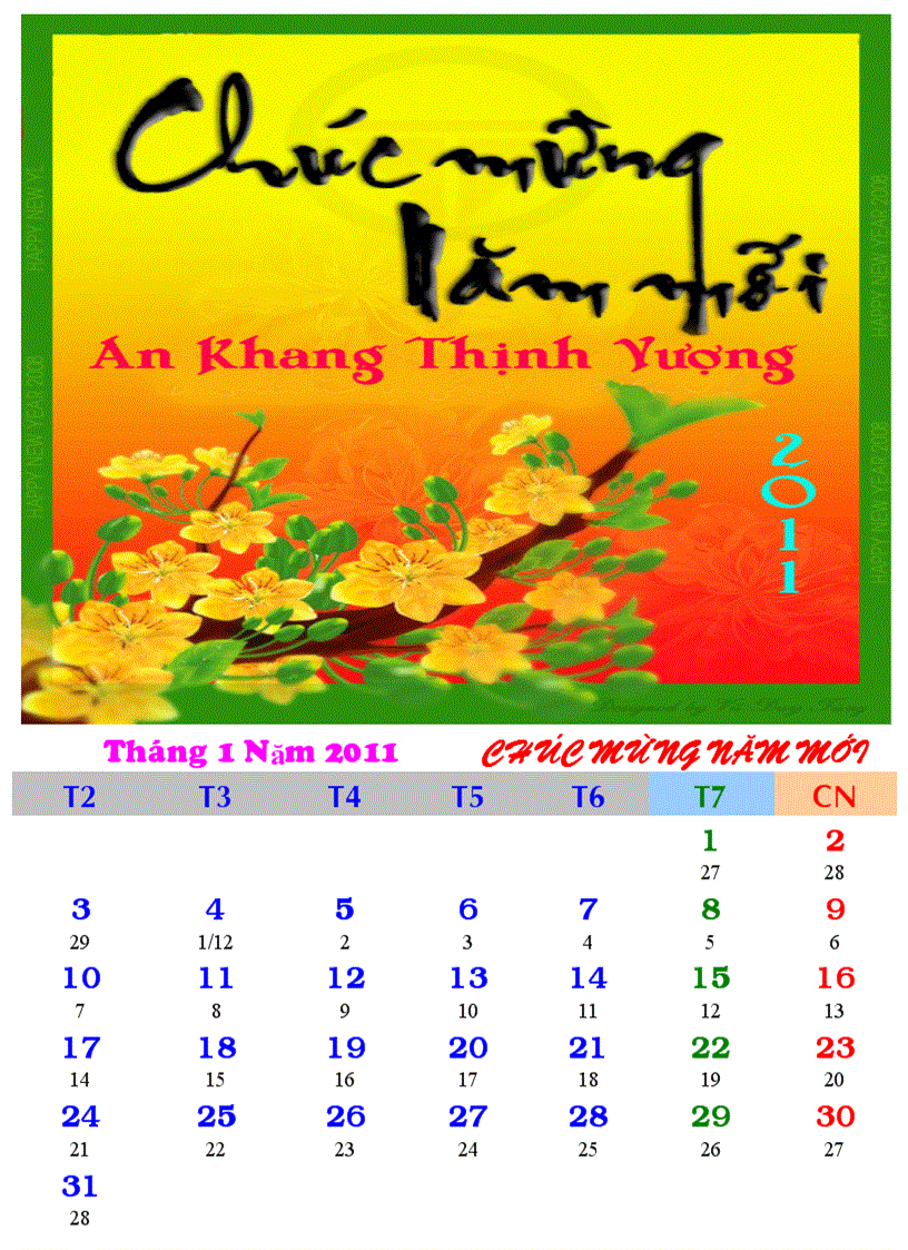 LỊCH 2011 RẤT ĐẸP Tặng thầy cô