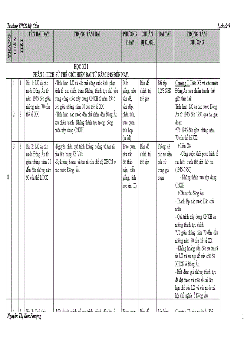 KHBM Lịch Sử 9 theo PPCT mới