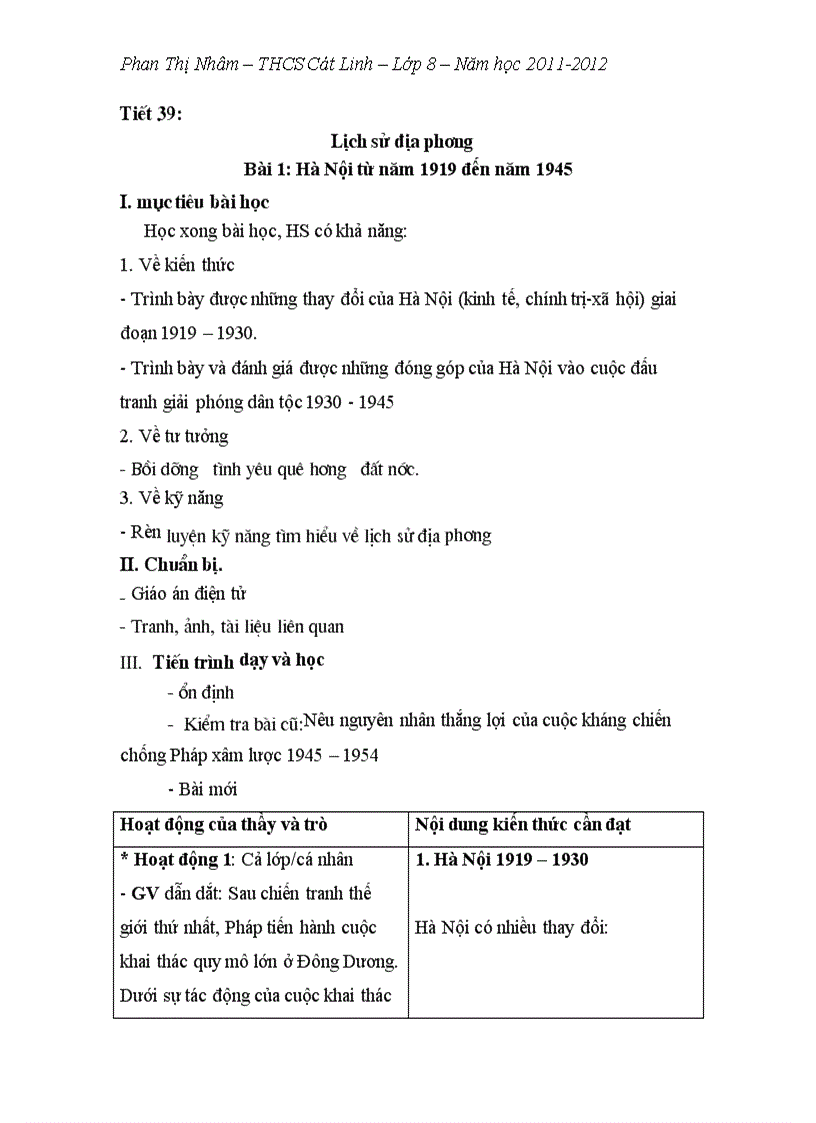Lịch sử dịa phương Hà Nội từ năm 1919 đến 1945