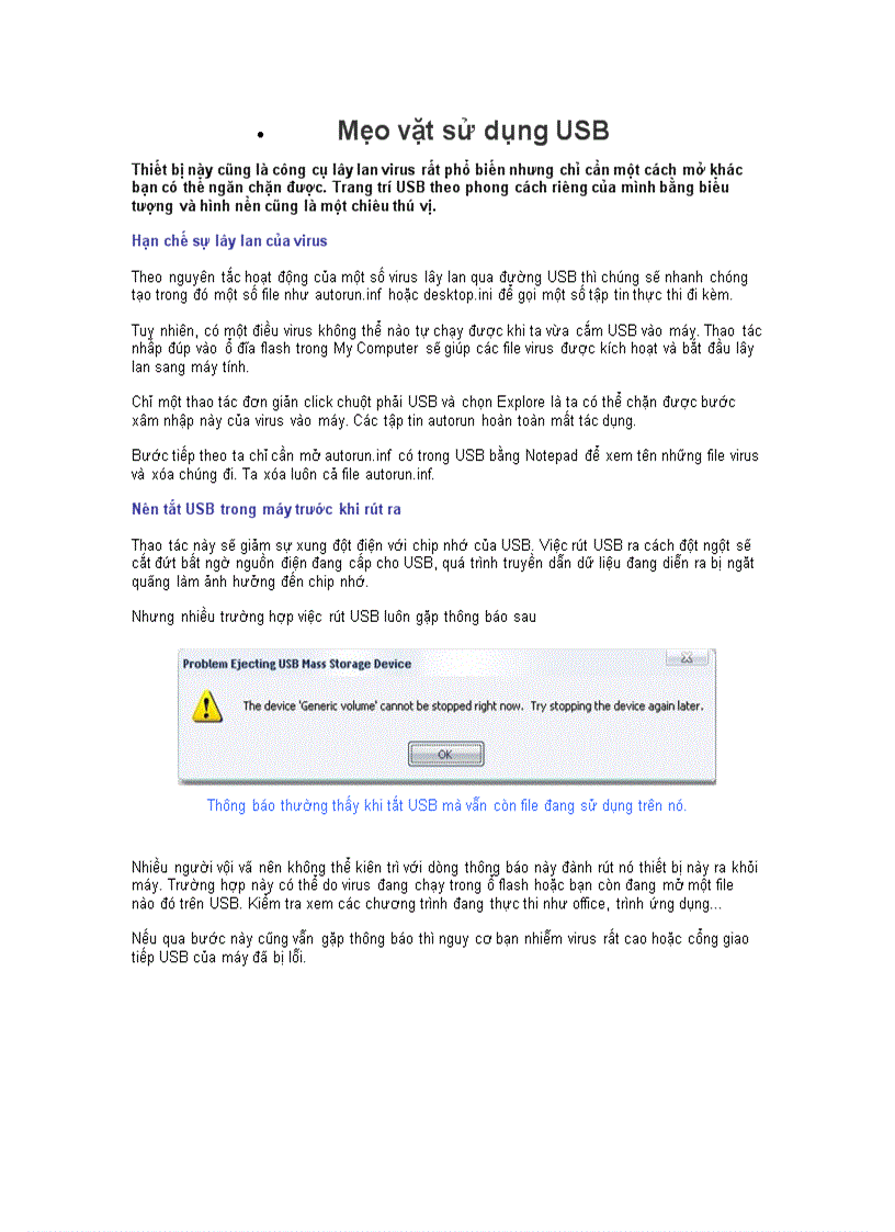 Mẹo hạn chế vi rut ở usb