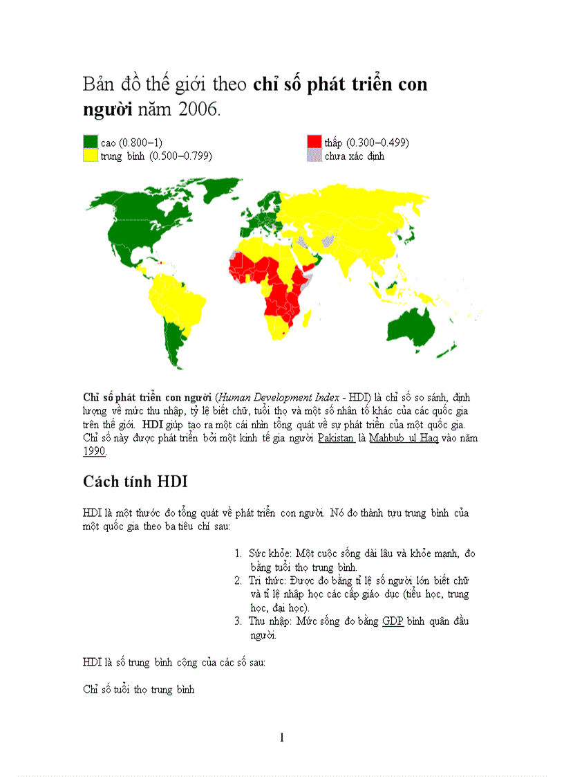 Bản đồ chỉ số HDI