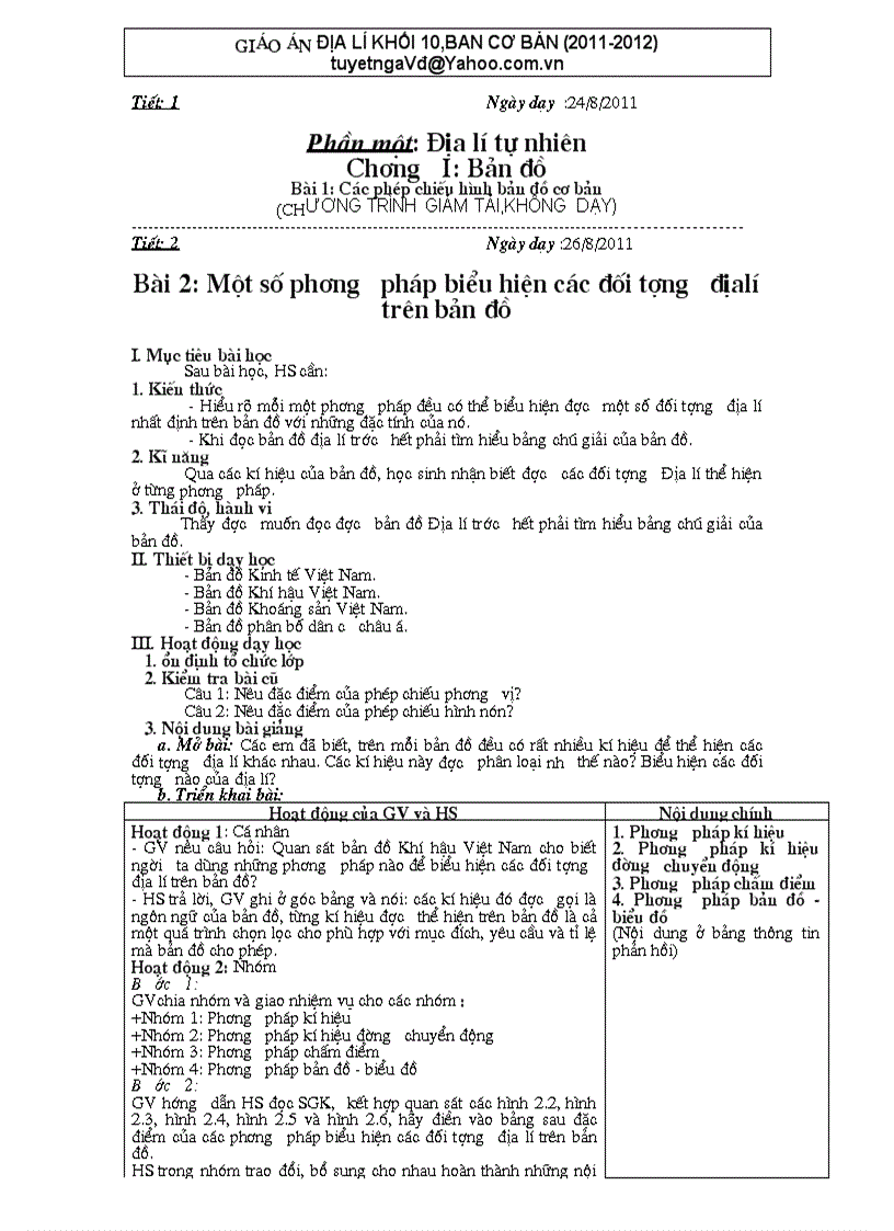 GIÁO ÁN ĐỊA 10 CB HKI Đã giảm tải Bài chi tiết