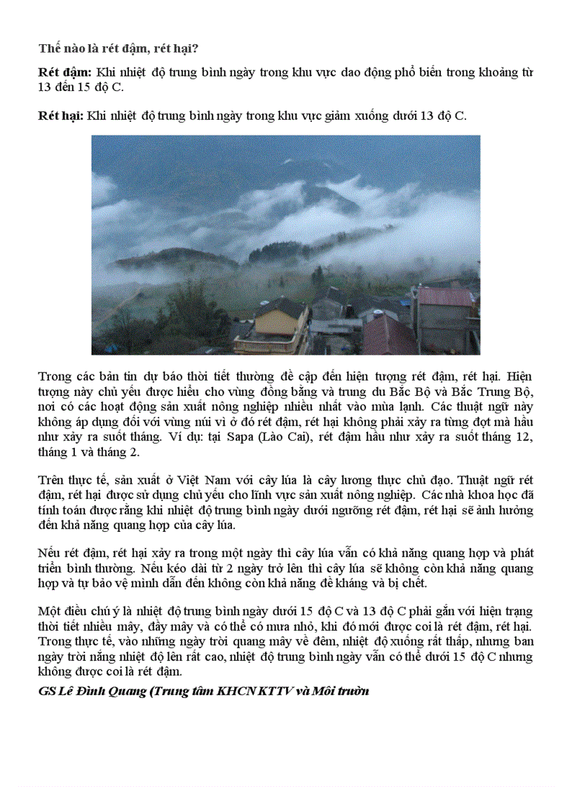 Hiện tượng rét đậm rét hại