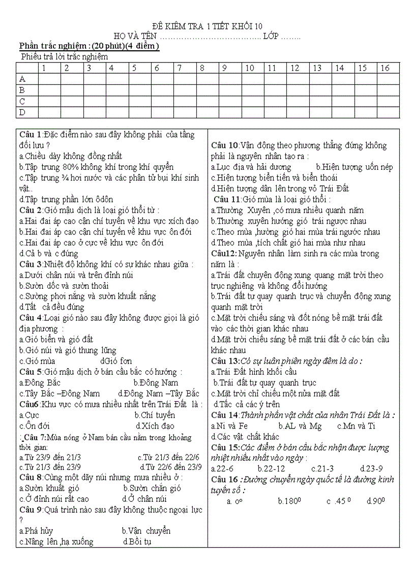 Đề kiểm tra 1tiết khoi 10 cơbản