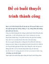 Để có buôi thuyết trình thành công