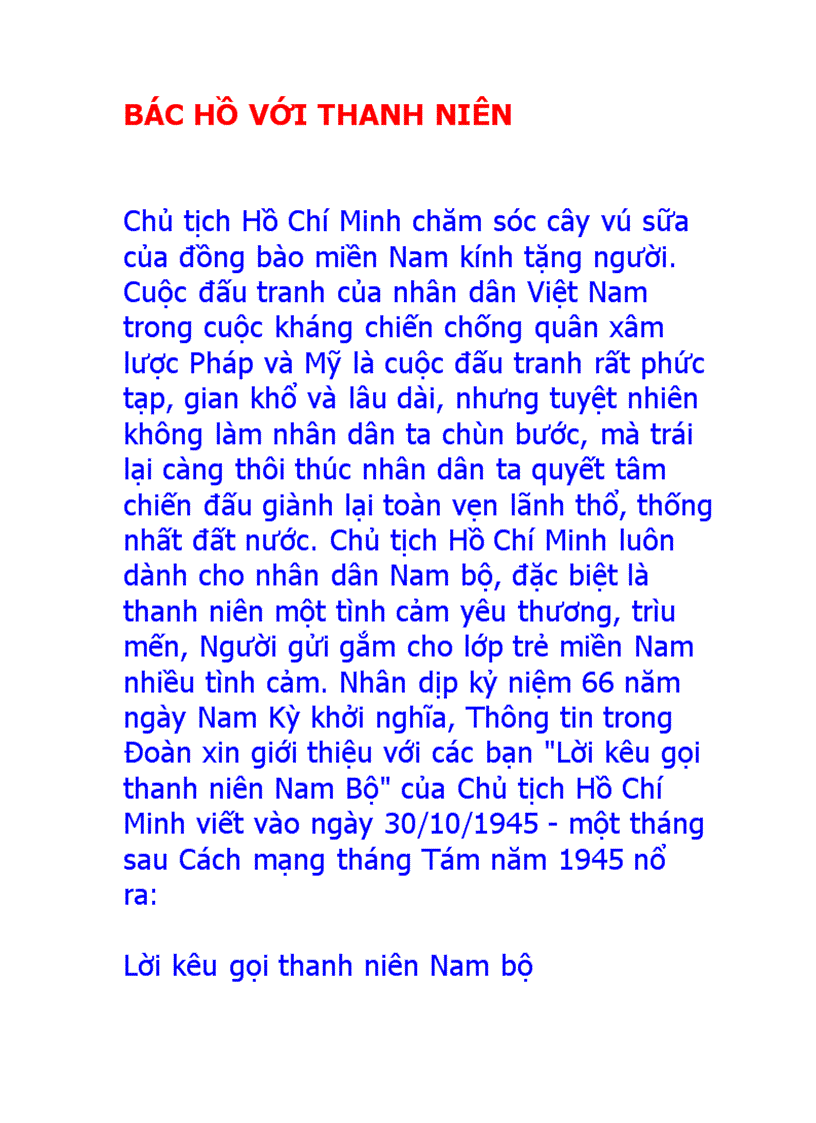 Bác hồ với thanh niên